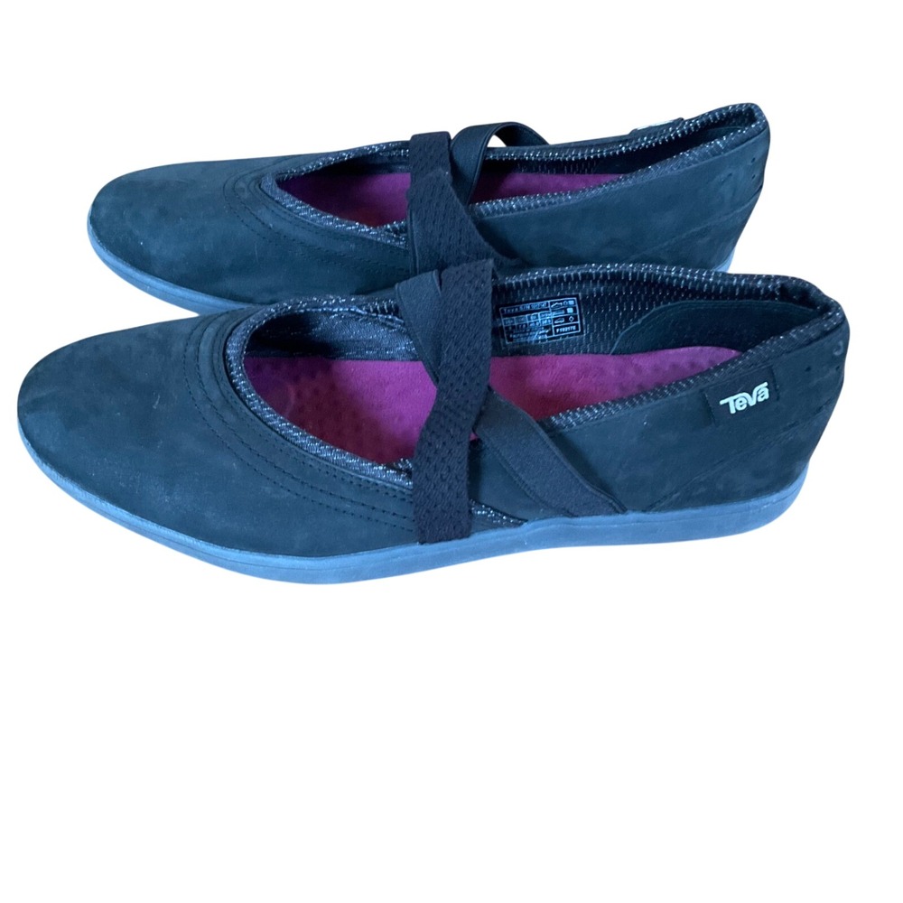 Teva Willow Mary Jane Shoes Womens 9 Black Leather Elastic Strap Flats 1017147